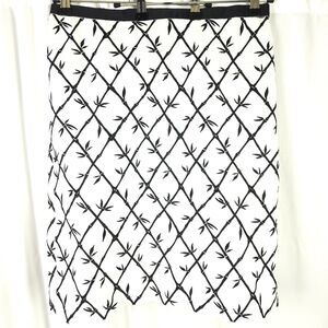 Talbots Womens 10 White & Black Striped Linen Rayon Bamboo Floral Midi Skirt